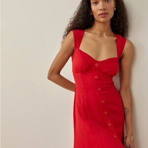 Reformation | Tomato Red Tayler Midi Dress Size 0 Sweetheart Neck Tie Back